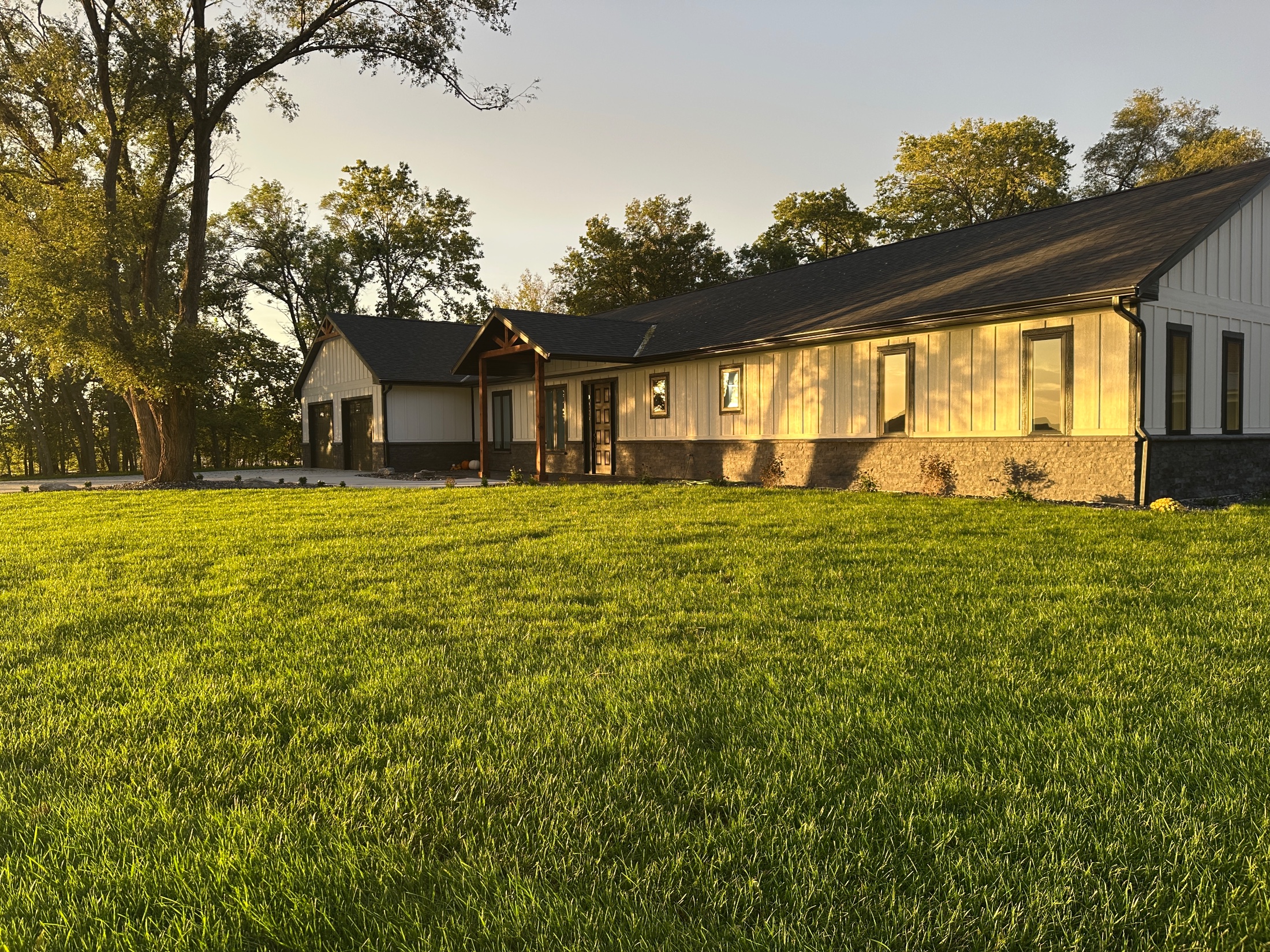 Completed custom home at dusk